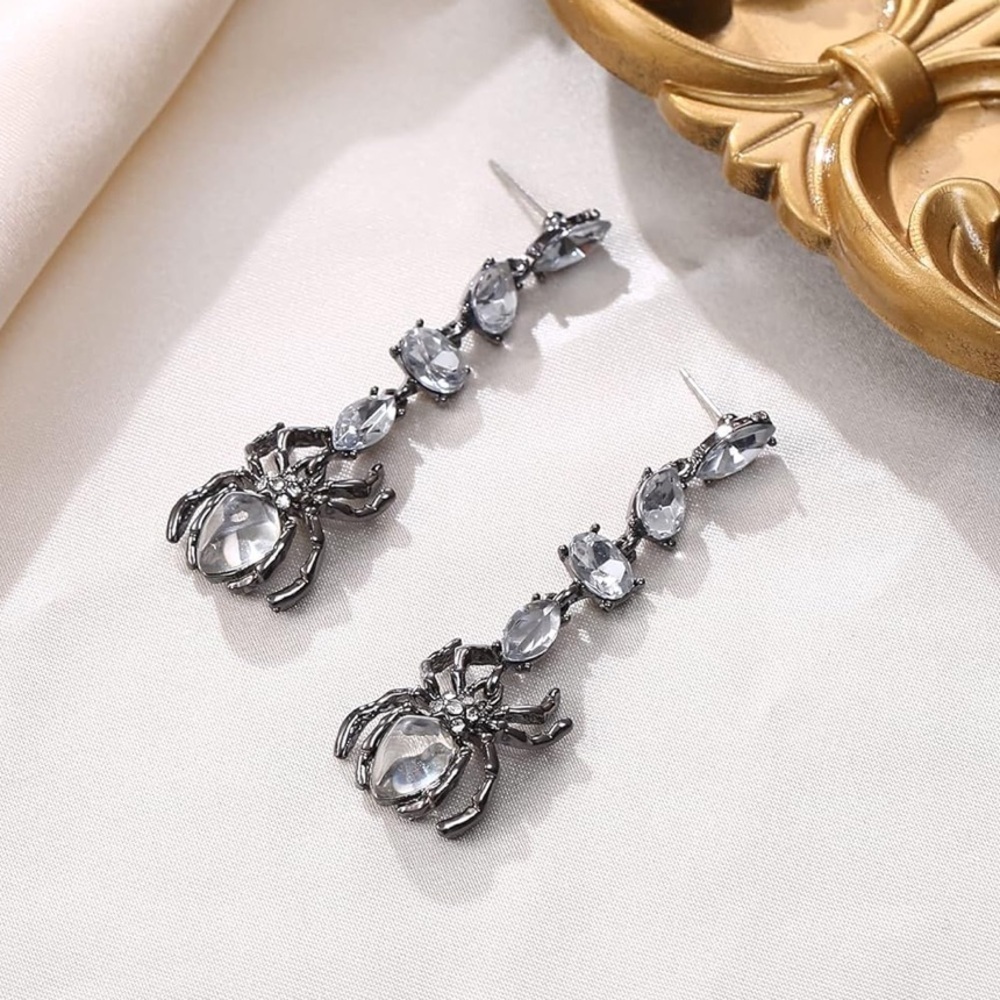 Gothic Spider Crystal Earrings